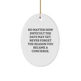 Concierge Gifts from Friends - Oval Ornament, Funny Quote - Never Forget The Reason You Became A Concierge, Christmas Unique Gifts for Men and Women - Image 1